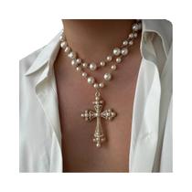 Colar Choker Elegante De Pérolas Imitadas Para Homens E Mulheres Com Pingente De Cruz Gótica Jesus Colar Choker Elegante De Pérolas Imitadas Para Homens E Mulheres Com Pingente De Cruz Gótica Jesus