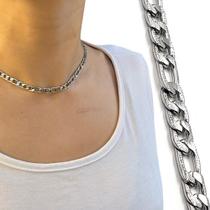Colar Choker Elo Figaro 5 Mm Gargantilha Prata Aço Inox