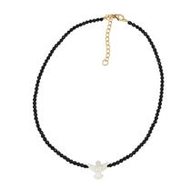 Colar Choker Espinélio Negro Banho Ouro 18K Espírito Santo Madrepérola