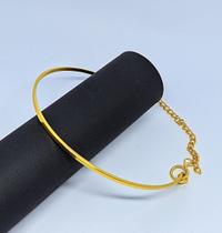 Colar Choker Feminina Elo Aro Rígido liso Folheado a Ouro Dourado e Prateado Luxo Regulável Tendência Moda