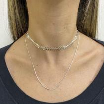 Colar Choker Feminina Escama + Colar Laminada Banhado Prata Colar Choker Feminina Escama + Colar Laminada Banhado Prata