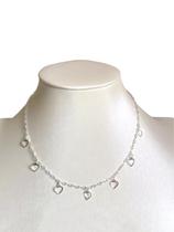 Colar Choker Feminino 7 Corações Pendurado Prata 925 Maciça