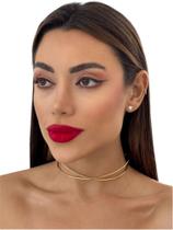 Colar Choker Feminino Aro Liso Dois Fios Folheado A Ouro 18k Colar Choker Feminino Aro Liso Dois Fios Folheado A Ouro 18k