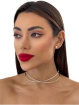 Colar Choker Feminino Aro Liso Dois Fios Folheado A Prata925 Colar Choker Feminino Aro Liso Dois Fios Folheado A Prata925