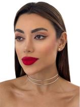 Colar Choker Feminino Aro Liso Dois Fios Folheado A Prata925