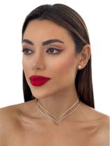 Colar Choker Feminino Aro V Duplo Folheado A Prata925 Colar Choker Feminino Aro V Duplo Folheado A Prata925