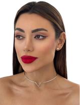 Colar Choker Feminino Aro V Folheado A Ouro 18k E Prata 925 Colar Choker Feminino Aro V Folheado A Ouro 18k E Prata 925