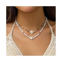 Colar Choker Feminino Boêmio Com Pingente De Tartaruga E Estrela-do-mar, Com Contas Duplas, Joia De Colar Choker Feminino Boêmio Com Pingente De Tartaruga E Estrela-do-mar, Com Contas Duplas, Joia De