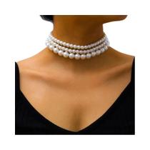 Colar Choker Feminino Boho Artesanal Com Múltiplas Camadas De Pérolas Imitadas E Pingente De