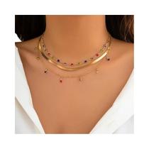 Colar Choker Feminino Boho Multicamadas Com Corrente De Cristal Colorido, Corrente Plana Vintage Colar Choker Feminino Boho Multicamadas Com Corrente De Cristal Colorido, Corrente Plana Vintage