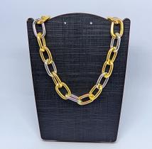 Colar Choker Feminino Corrente Elos grandes dois Banhos Dourado com Prata Folheado Ouro Lançamento Tendência Moda