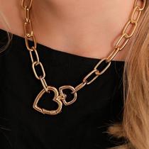 Colar Choker feminino corrente elos grosso fecho mosquetão coração Luxo moda Colar Choker feminino corrente elos grosso fecho mosquetão coração Luxo moda