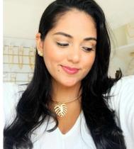 Colar Choker Feminino Elo Aro Liso com Pingente Folha Costela de Adão Folheado ouro 18k Dourado Blogueira