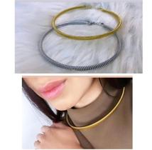 Colar Choker Feminino Elo Aro Mola Folheado a Ouro 18k Prata Tendência Moda Blogueira Gargantilha Luxo