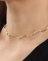 Colar Choker Feminino Elo Aro Ondulado Torcido Liso Dourado Prata Folheado Ouro 18k Tendência Moda Blogueira Luxo