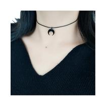 Colar Choker Feminino Estilo Gótico Escuro Com Pingente De Lua Crescente Em Acrílico Preto, Fofo E