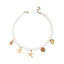 Colar Choker Feminino Vintage Com Corrente De Pérolas De 6MM E Pingente De Concha De Amor Para