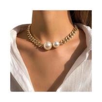 Colar Choker Feminino Vintage Punk Com Corrente Cubana E Pingente Gótico De Pérola Sintética Joia Colar Choker Feminino Vintage Punk Com Corrente Cubana E Pingente Gótico De Pérola Sintética Joia