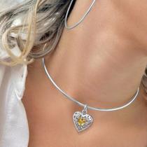 Colar Choker Filigrana Coração Prata 925 Citrino- Exclusivo