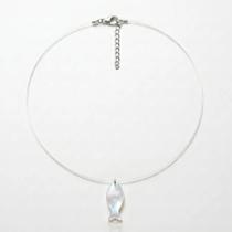 Colar Choker Fio Nylon Pingente Madri Perola Peixe Cristão