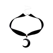 Colar Choker Gótico Preto Com Pingente De Crescente E Correia De Veludo Para Mulheres
