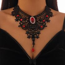 Colar Choker Gótico Preto Com Renda Para Mulheres, Pingente Vintage Punk Com Gota De Sangue Vermelha Colar Choker Gótico Preto Com Renda Para Mulheres, Pingente Vintage Punk Com Gota De Sangue Vermelha