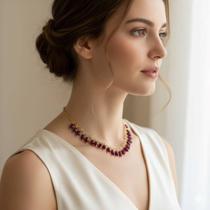 Colar Choker Granada Indiana Pedra Natural 40cm Banho Ouro 4853