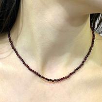 Colar Choker Granada Natural 3mm Prata 925 Pedra Vermelha Chocker com Extensor