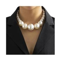 Colar Choker Grande De Pérolas Imitadas Para Mulheres, Joia De Casamento Maxi Com Corrente De