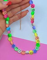 Colar Choker Miçangas Coloridas Smile Grande Feminino Adulto e Infantil Inspiração Blogueira Virginia Moda Verão