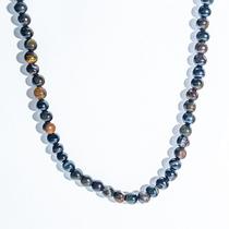 Colar Choker Pedra Olho de Falcão Bolinha 6mm Rolada 40cm