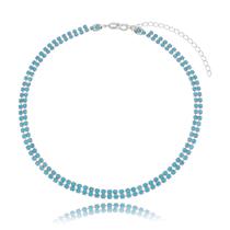 Colar Choker Pedras de Zircônia Azul Gargantilha Prata 990