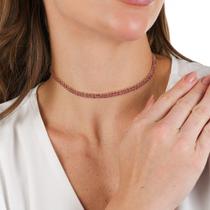 Colar Choker Pedras Zircônia Rosa Gargantilha Banho Ouro 18k