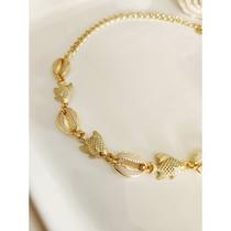 Colar Choker Peixes e Búzios Dourados Mar Verão Oceano Boho Chic Delicada Gargantilha Estilo Praiano Feminina