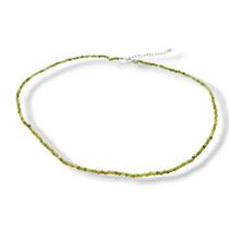 Colar Choker Peridoto Natural Facetado Mini 2mm Prata 925 com Extensor Chocker Pedra Verde