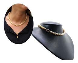 Colar Choker Pérola Dourada 8,5mm Gargantilha Elegante Ouro