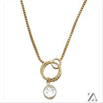 Colar Choker Pingente Pérola Achatada Colar Choker Pingente Pérola Achatada