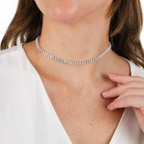 Colar Choker Prata Pedras de Zircônia Gargantilha Feminina