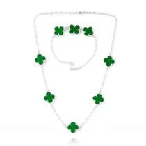 Colar Choker Pulseira Pingente Trevo Prata Original 925