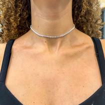 Colar Choker Riviera Pedras Brancas M Banhado Prata 925