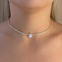 Colar Choker Riviera Zircônia Gota Central Banhado em Ouro 18k