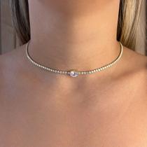Colar Choker Riviera Zircônia Oval Central Banhado em Ouro 18k Colar Choker Riviera Zircônia Oval Central Banhado em Ouro 18k