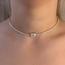 Colar Choker Riviera Zircônia Quadrada Central Banhado em Ouro 18k Colar Choker Riviera Zircônia Quadrada Central Banhado em Ouro 18k