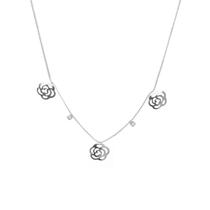 Colar Choker Rosas Flores Com Pedras Banhado a Prata 925 Colar Choker Rosas Flores Com Pedras Banhado a Prata 925