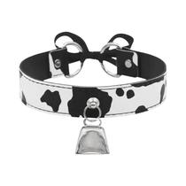 Colar Choker Sexy De Couro Com Estampa De Vaca Punk Gótico Com Pingente De Laço Para Cosplay E