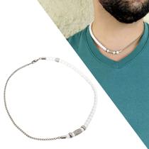 Colar Choker Sofisticado Moda Masculina Corrente Groumet Bolinha Branca Colar Choker Sofisticado Moda Masculina Corrente Groumet Bolinha Branca