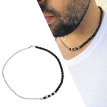 Colar Choker Sofisticado Moda Masculina Corrente Groumet Bolinha Preta