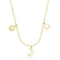 Colar Choker Sol Lua Estrela 35cm Banhado A Ouro 18k