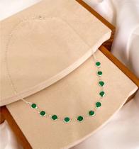 Colar Choker Tiffany Ponto de Luz Pedras Cristais Folheado a Prata gargantilha Prateado Tifany Verde esmeralda Moda - LVO
