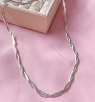 Colar Choker Trançado 2 fio Laminado Folheado Ouro/Prata 18K